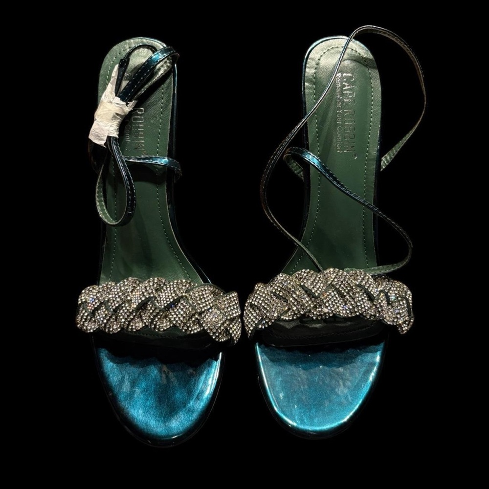 Cape Robbin Green and Silver Strappy Heels